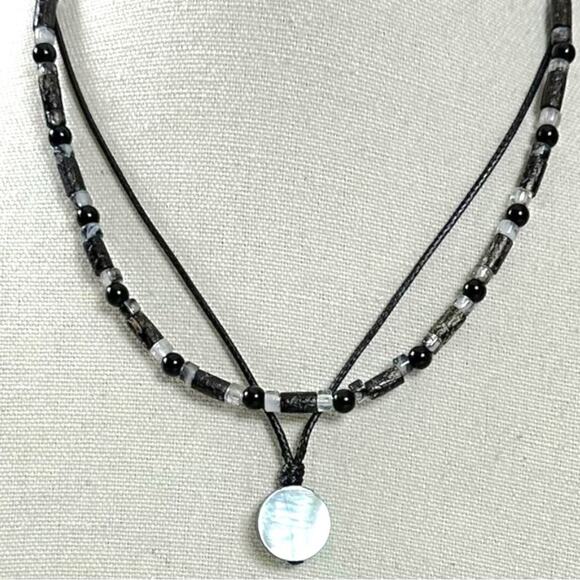 Free People Dora Layer Necklace in Black Bohemian Beach Layered Hippie 70s NWT - Picture 2 of 7